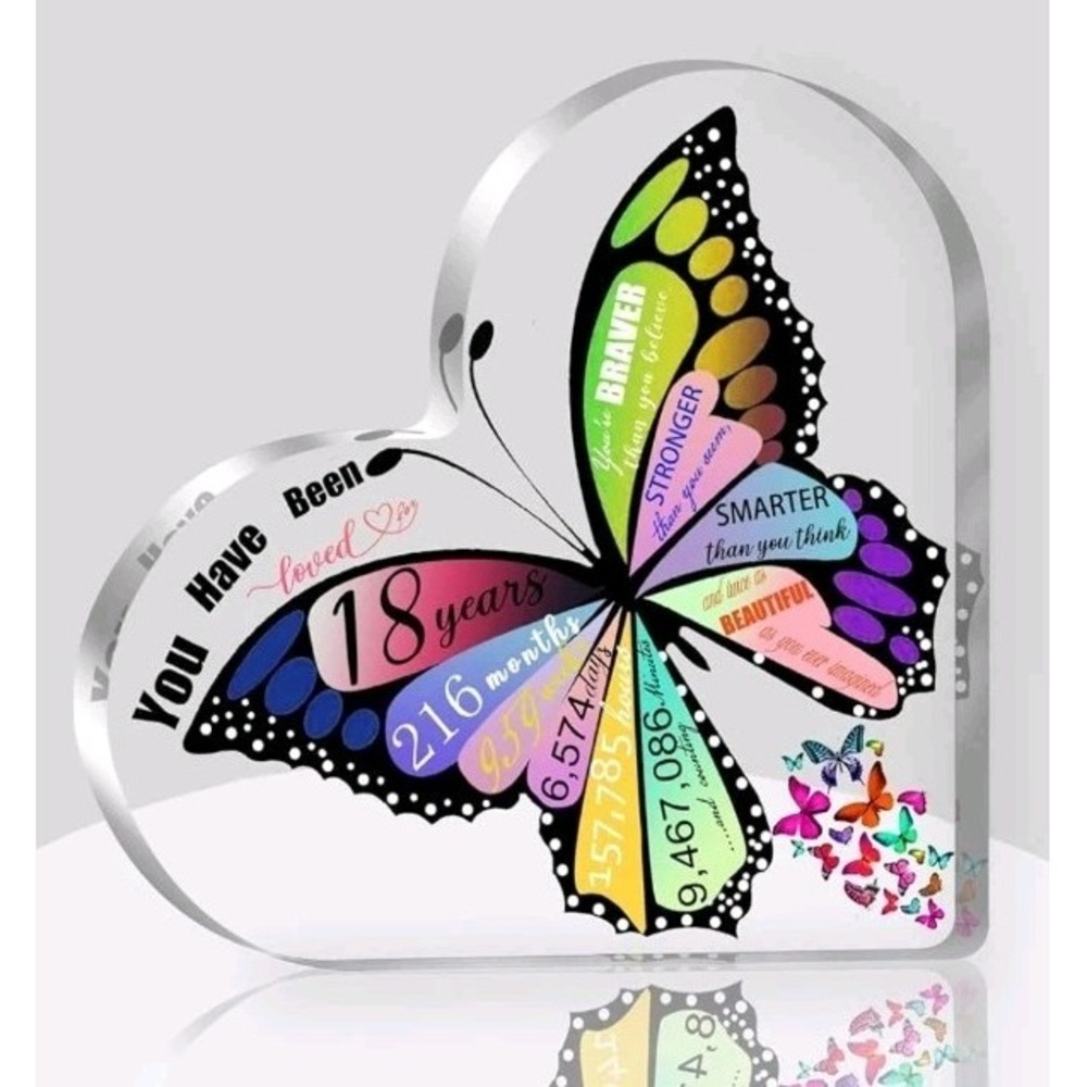 18 Birthday Gift For Daughter, Heart Acrylic Plaque, Butterfly Shelf, Desk Decor